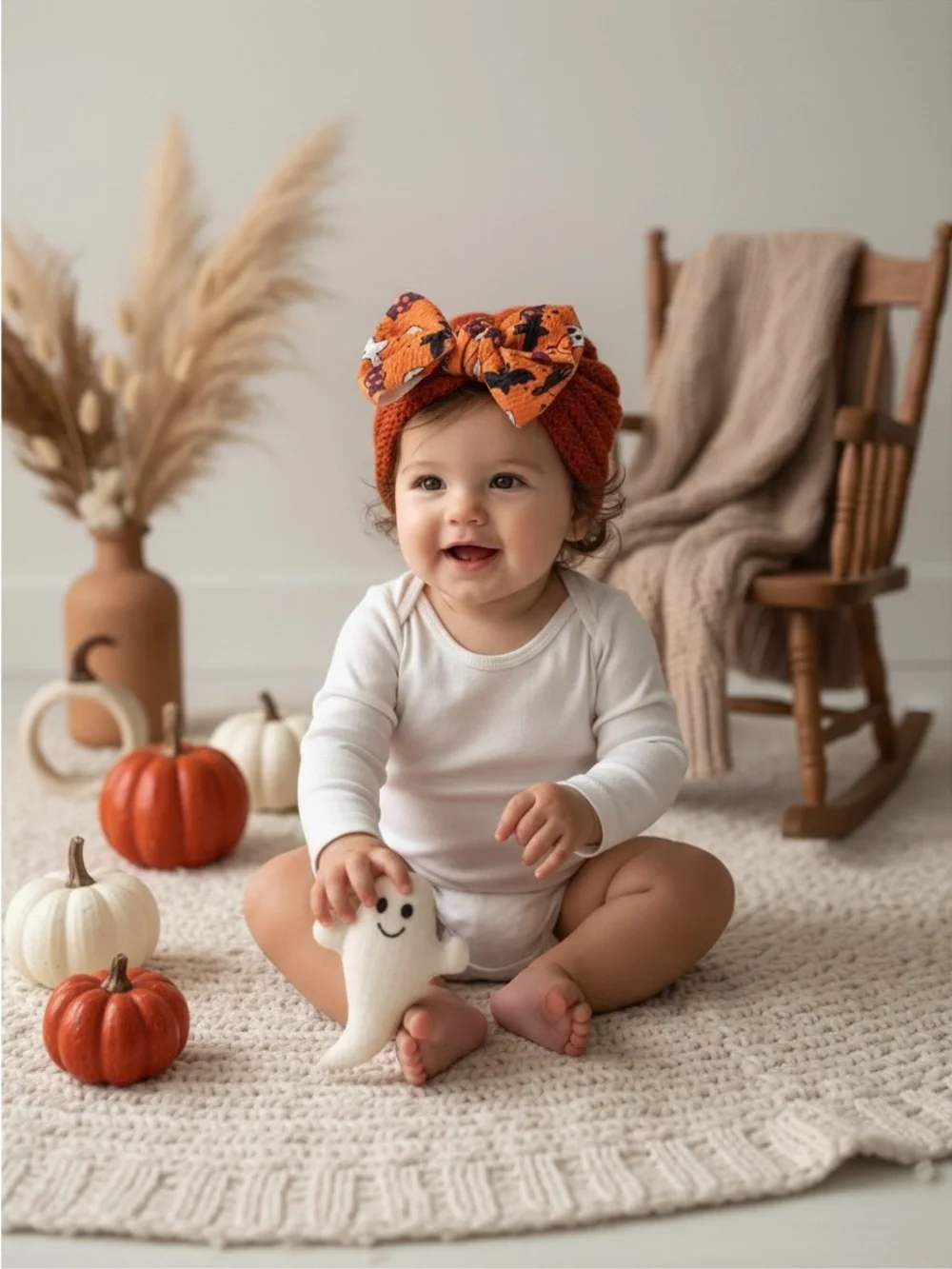 Handmade Halloween Baby Toddler Knit Turban Beanie Bow Hat